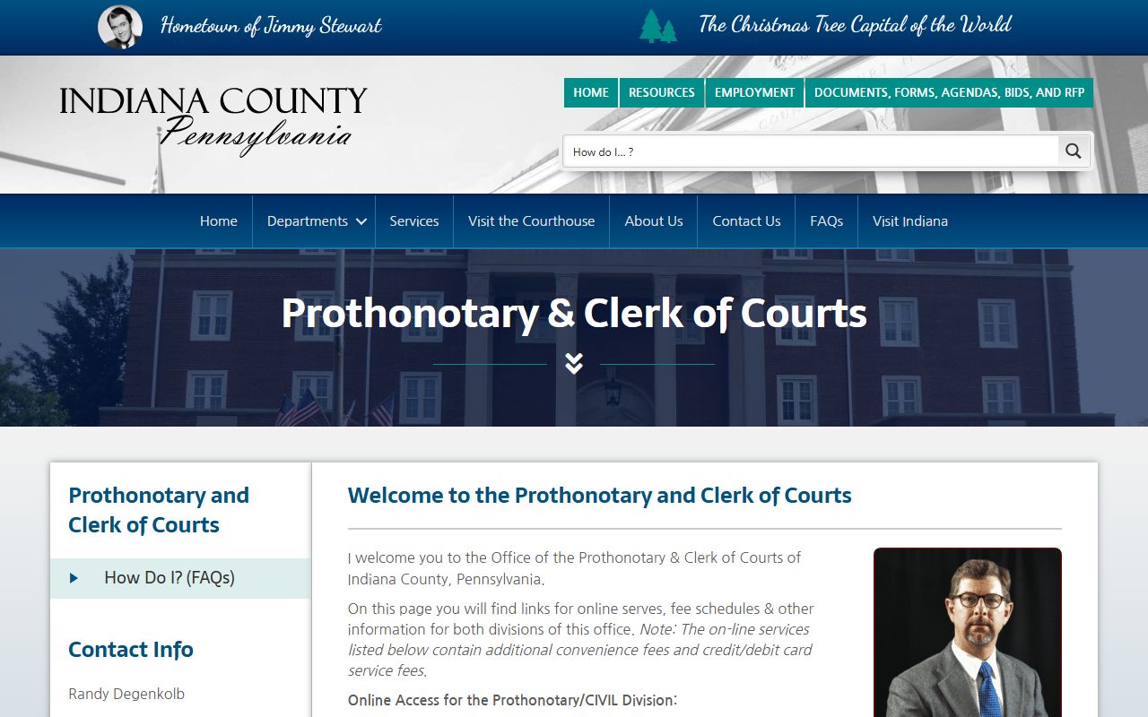 Indiana County Prothonotary civil records office page