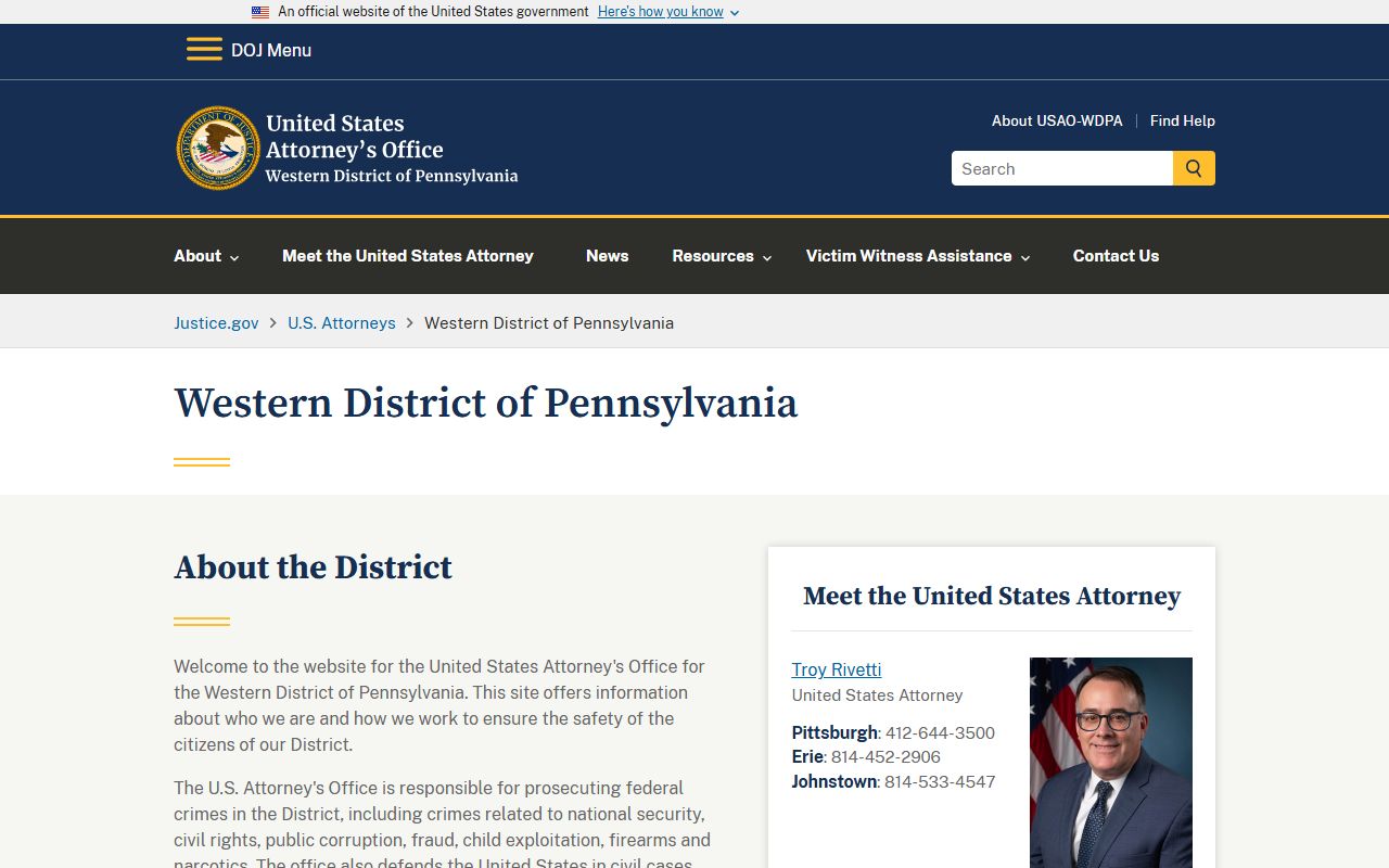 Indiana County arrest records and court charges U.S. Attorney Western District of Pennsylvania