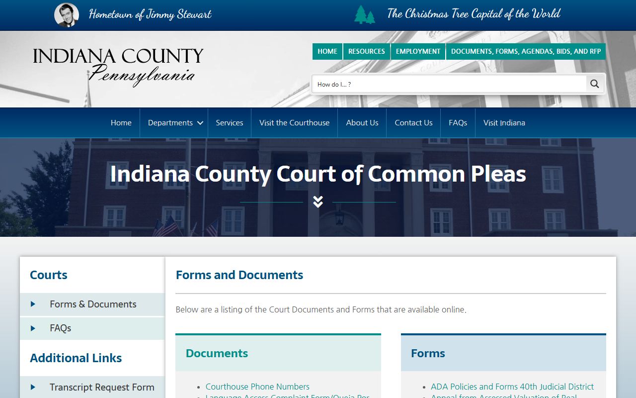 Indiana County court dockets Common Pleas forms and documents