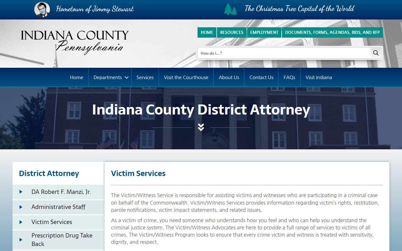 Indiana County criminal court records victim services