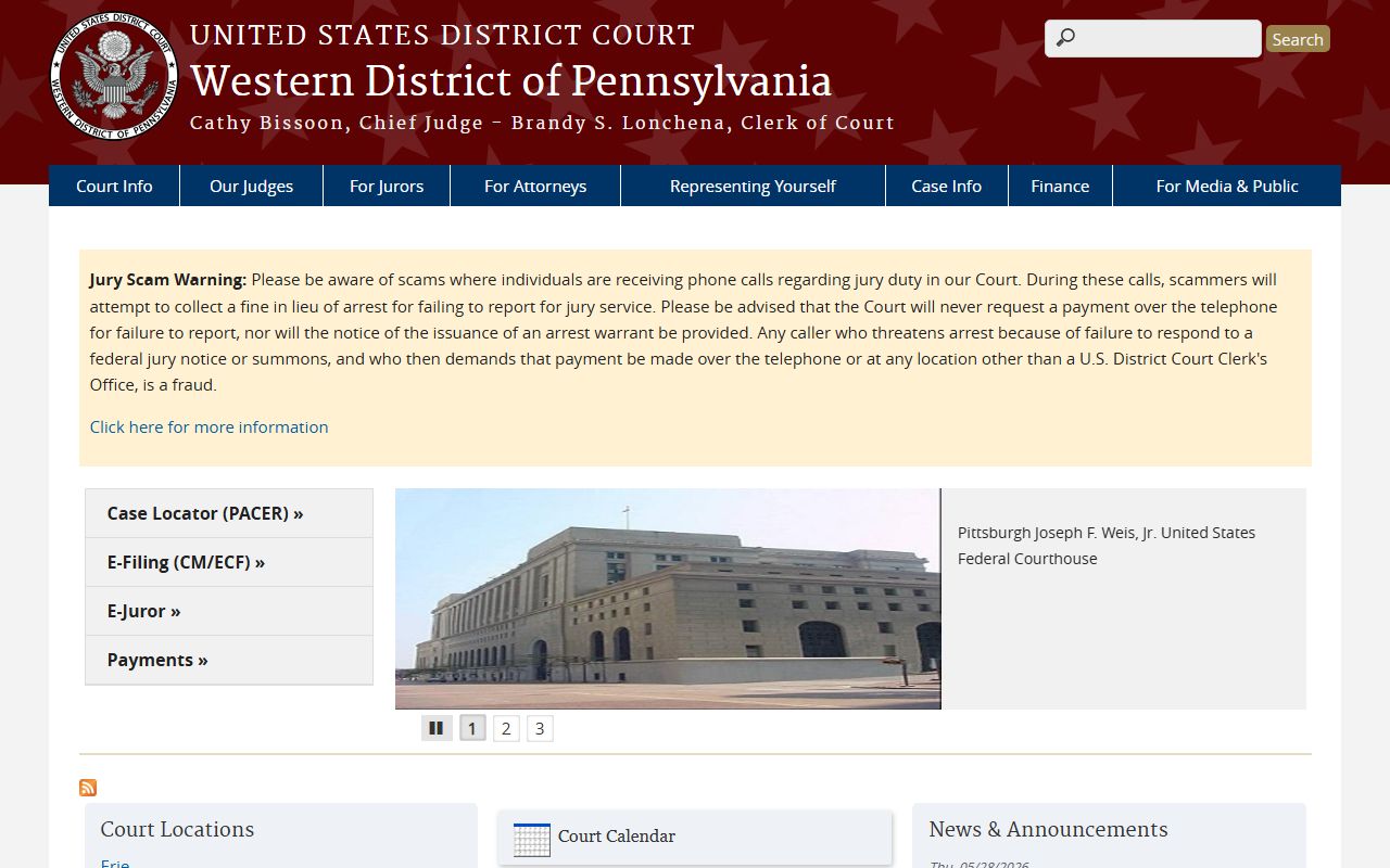 Indiana County Court of Common Pleas Western District federal distinction