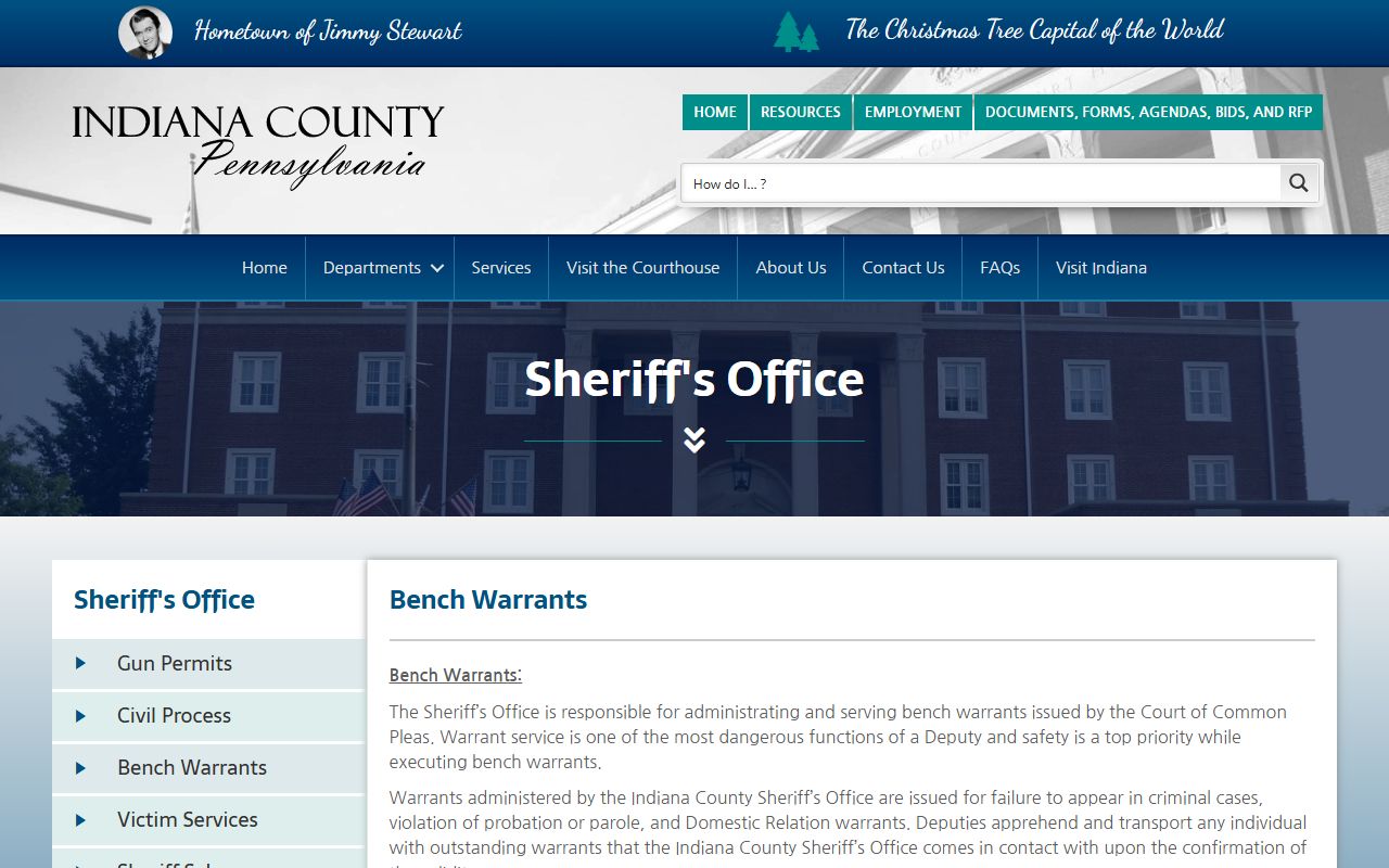 Indiana County warrant records bench warrants source